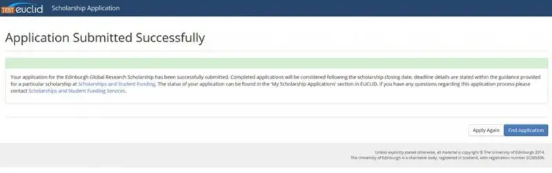 Application submitted successfully screenshot